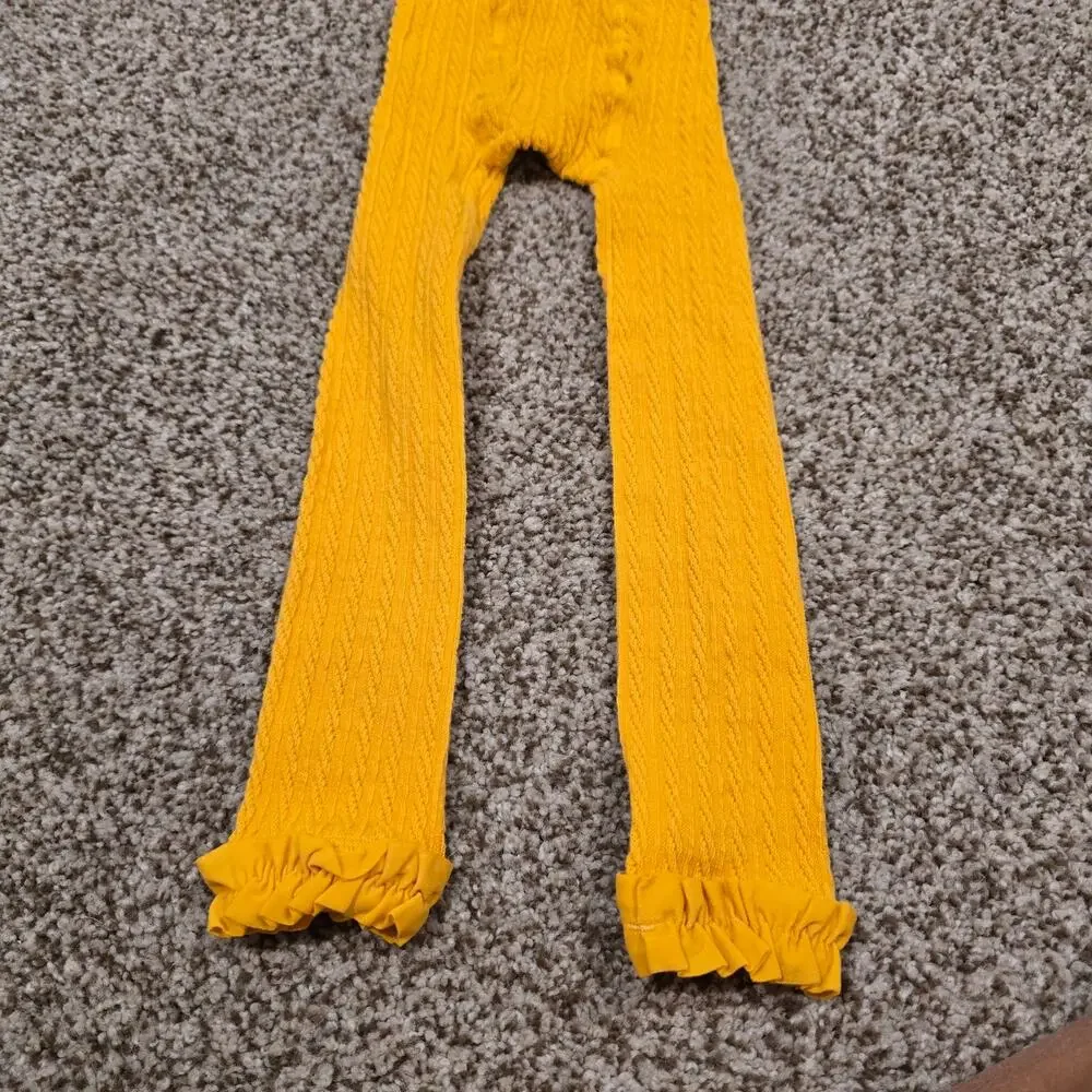 Toddler Girl Ruffle Butts Golden Yellow Knit Footless Tights | Size 2T-4T